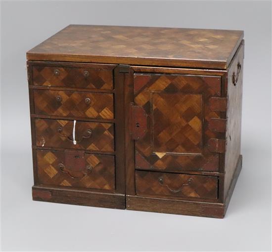 A marquetry Oriental box height 26cm